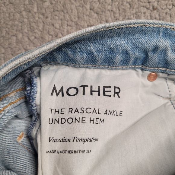 MOTHER Jeans 25 Blue The Rascal Ankle Undone Hem Distressed Vacation Temptation - Picture 9 of 15